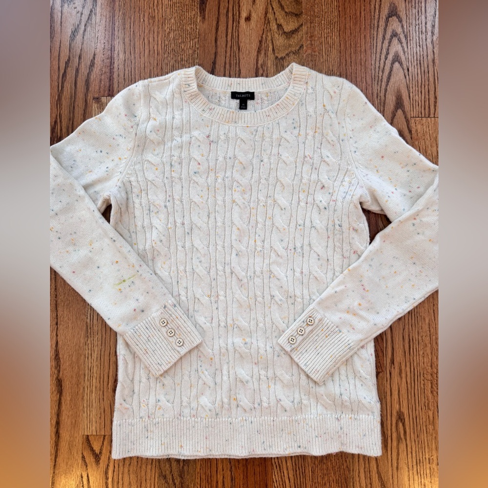 Talbots Women's Speckled Cream Cable Knit Sweater